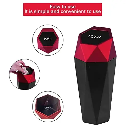 JUSTTOP Car Trash Can with Lid, Easy to Clean, Diamond Design Small Automatic Portable Trash Can, Used in Car Home Office Interior Accessories, 2PCS (Red) - 3