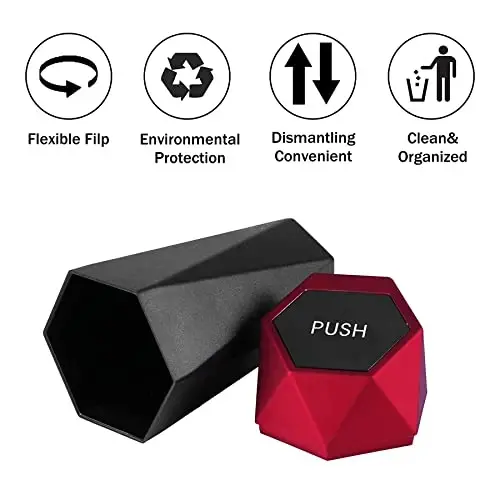 JUSTTOP Car Trash Can with Lid, Easy to Clean, Diamond Design Small Automatic Portable Trash Can, Used in Car Home Office Interior Accessories, 2PCS (Red) - 2