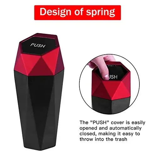 JUSTTOP Car Trash Can with Lid, Easy to Clean, Diamond Design Small Automatic Portable Trash Can, Used in Car Home Office Interior Accessories, 2PCS (Red) - 5