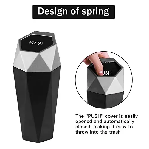 JUSTTOP Car Trash Can with Lid, Easy to Clean, Diamond Design Small Automatic Portable Trash Can, Used in Car Home Office Interior Accessories, 2PCS(Silver) - 5