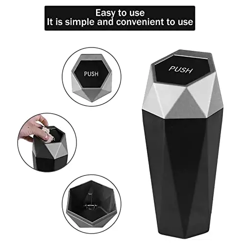 JUSTTOP Car Trash Can with Lid, Easy to Clean, Diamond Design Small Automatic Portable Trash Can, Used in Car Home Office Interior Accessories, 2PCS(Silver) - 3