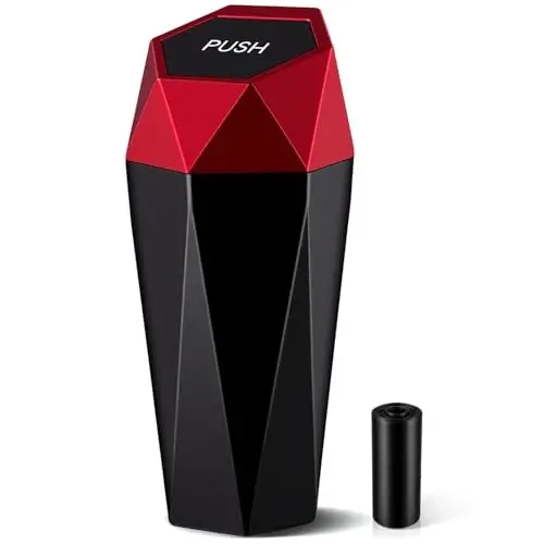 JUSTTOP Car Trash Can with Lid, Mini Diamond Design Portable Trash Can, Plastic Material and Multipurpose Organizers for Car,Home,Office(Red) - 1