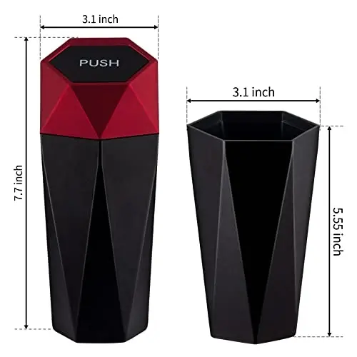 JUSTTOP Car Trash Can with Lid, Mini Diamond Design Portable Trash Can, Plastic Material and Multipurpose Organizers for Car,Home,Office(Red) - 4