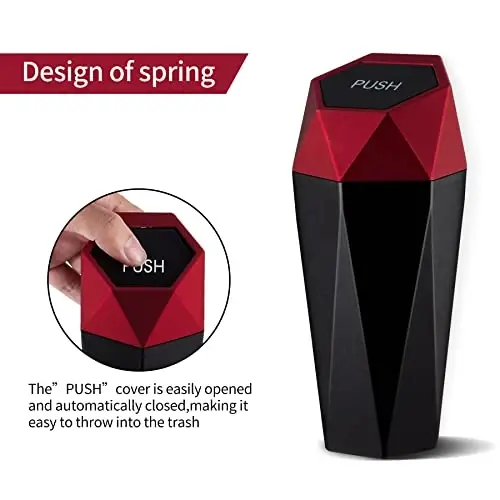 JUSTTOP Car Trash Can with Lid, Mini Diamond Design Portable Trash Can, Plastic Material and Multipurpose Organizers for Car,Home,Office(Red) - 5