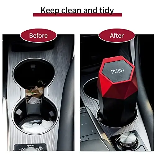 JUSTTOP Car Trash Can with Lid, Mini Diamond Design Portable Trash Can, Plastic Material and Multipurpose Organizers for Car,Home,Office(Red) - 6