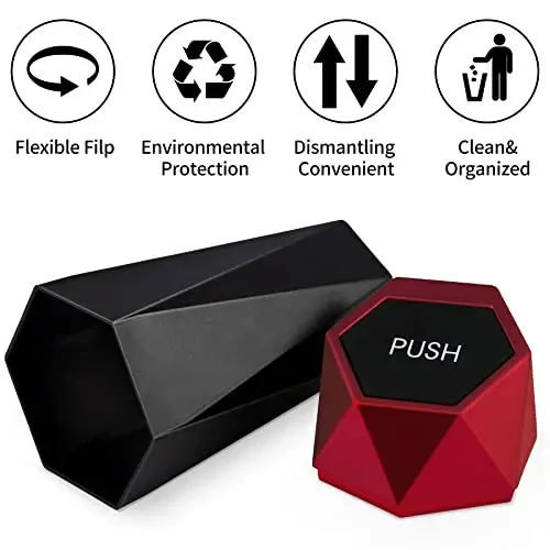 JUSTTOP Car Trash Can with Lid, Mini Diamond Design Portable Trash Can, Plastic Material and Multipurpose Organizers for Car,Home,Office(Red) - 2