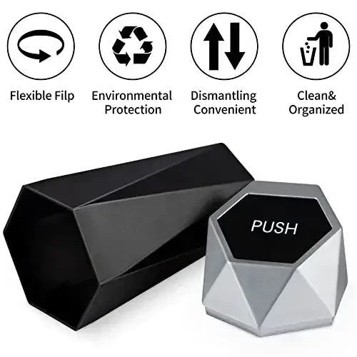 JUSTTOP Car Trash Can with Lid, Mini Diamond Design Portable Trash Can, Plastic Material and Multipurpose Organizers for Car,Home,Office(Silver) - 1
