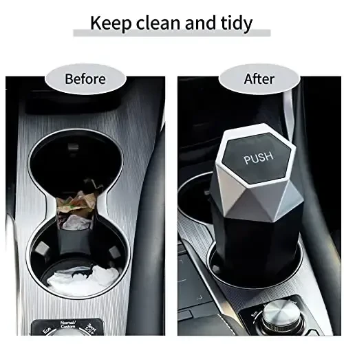JUSTTOP Car Trash Can with Lid, Mini Diamond Design Portable Trash Can, Plastic Material and Multipurpose Organizers for Car,Home,Office(Silver) - 5