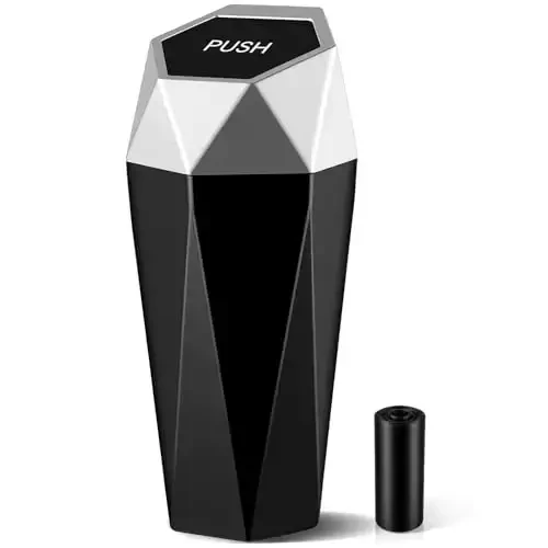 JUSTTOP Car Trash Can with Lid, Mini Diamond Design Portable Trash Can, Plastic Material and Multipurpose Organizers for Car,Home,Office(Silver) - 7