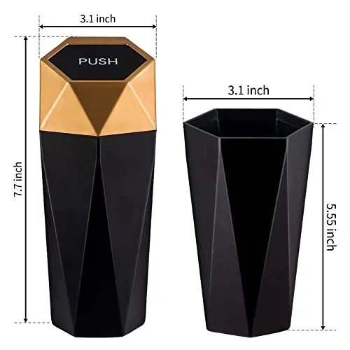 JUSTTOP Car Trash Can with Lid, Mini Diamond Design Portable Trash Can, Plastic Material and Multipurpose Organizers for Car,Home,Office(Gold) - 4