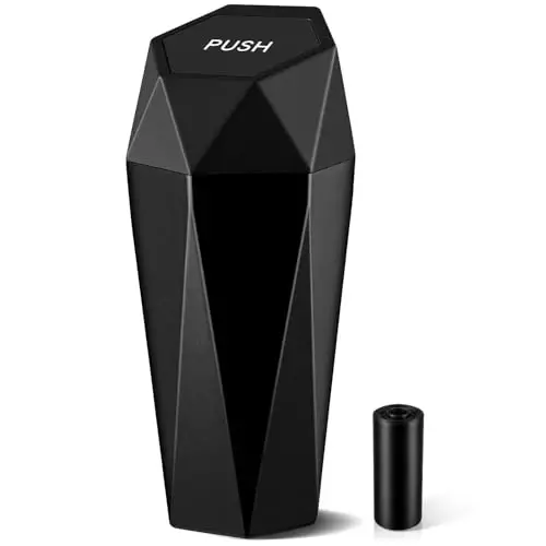 JUSTTOP Car Trash Can with Lid, Diamond Design Small Automatic Portable Trash Can, Easy to Clean, Used in Car Home Office (Black) - 1