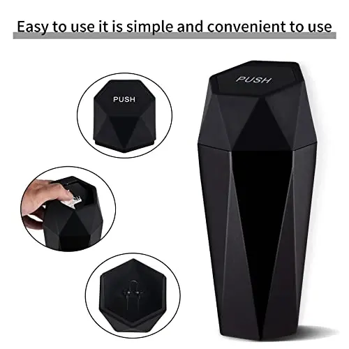 JUSTTOP Car Trash Can with Lid, Diamond Design Small Automatic Portable Trash Can, Easy to Clean, Used in Car Home Office (Black) - 3