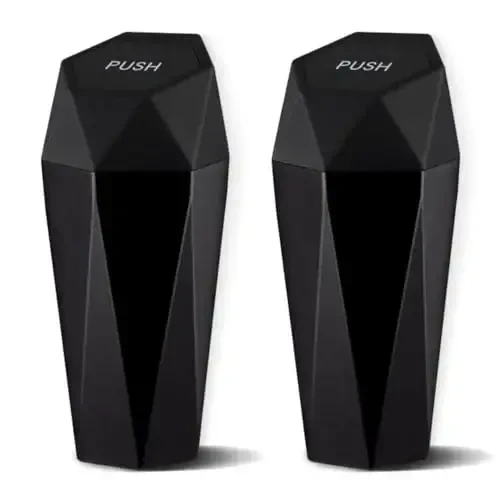 JUSTTOP Car Trash Can with Lid, Diamond Design Small Automatic Portable Trash Can, Easy to Clean, Used in Car Home Office Interior Accessories, 2PCS (Black) 