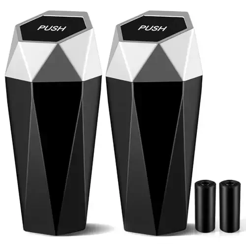 JUSTTOP qopqoqli avtomobil axlat qutisi, olmos dizaynli kichik avtomatik portativ axlat qutisi, tozalash oson, avtomobil uy ofisi ichki aksessuarlarida ishlatiladi, 2 dona (kumush) - 1