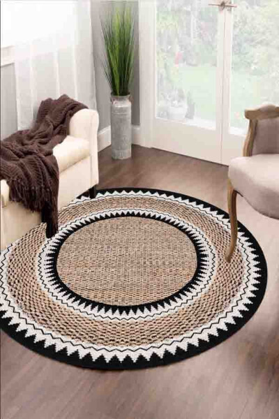 Jute Look, Woven Pattern Rug, Machine Washable Non-Slip Round Rug, Entryway Round - 1