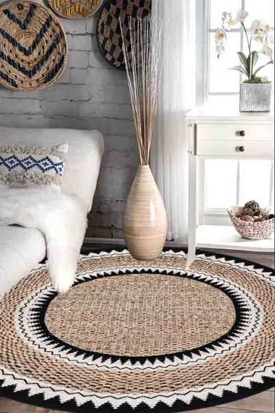 Jute Look, Woven Pattern Rug, Machine Washable Non-Slip Round Rug, Entryway Round - 2