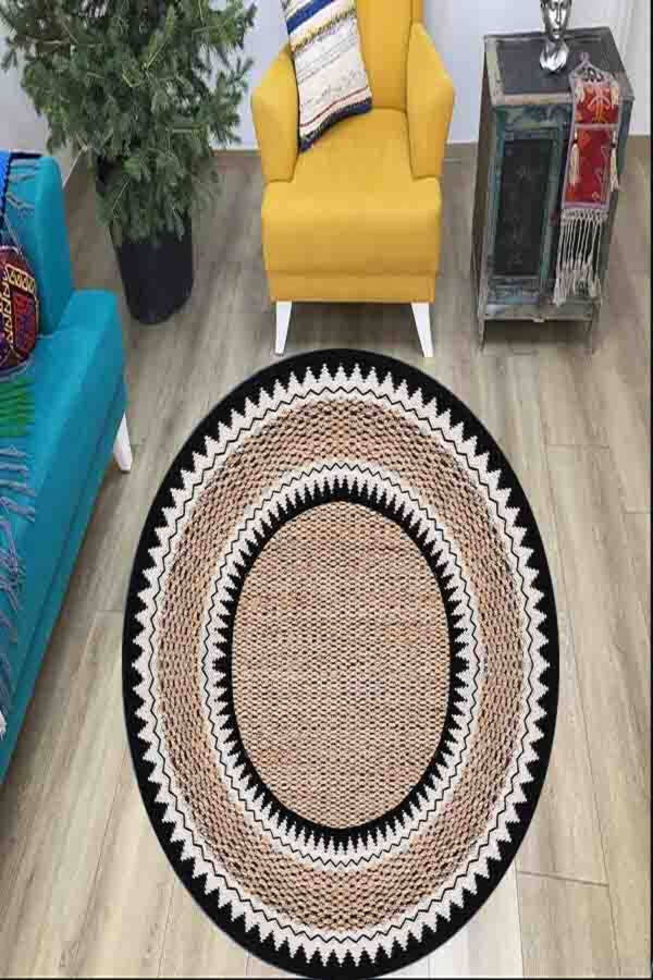 Jute Look, Woven Pattern Rug, Machine Washable Non-Slip Round Rug, Entryway Round - 3