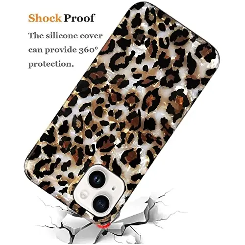 J.west Case Compatible with iPhone 15 Plus Case 6.7, Luxury Sparkle Translucent Clear Leopard Cheetah Print Pearly Design Soft Silicone Slim TPU Protective Phone Case Cover for Girls Women (Bling) - 5