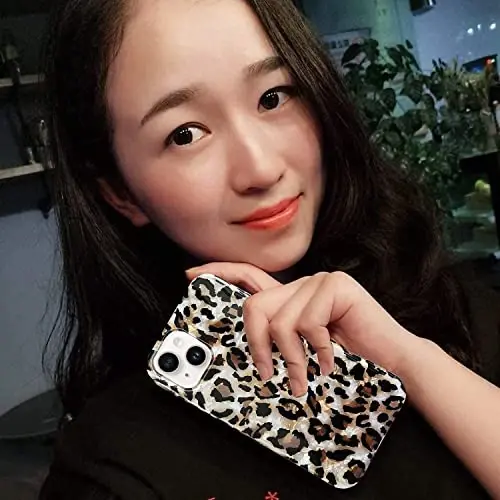 J.west Case Compatible with iPhone 15 Plus Case 6.7, Luxury Sparkle Translucent Clear Leopard Cheetah Print Pearly Design Soft Silicone Slim TPU Protective Phone Case Cover for Girls Women (Bling) - 6