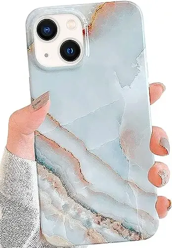J.west Case Compatible with iPhone 15 Plus Case 6.7,Grey Marble Design Graphics Stone Pattern Ultra Slim Thin Flexible Bumper Soft Rubber TPU Silicone Protective Phone Case Cover for Women Agate Slice - 1