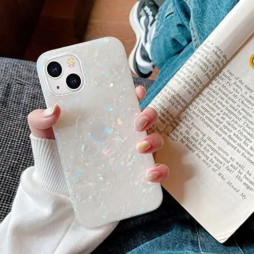 J.West Compatible iPhone 15 Plus Case, 6.7 inch Sparkle Opal Glitter Translucent Clear Pearly Luster Design Soft Silicone TPU Slim Fit Protective Phone Cover for Women Girls - 5