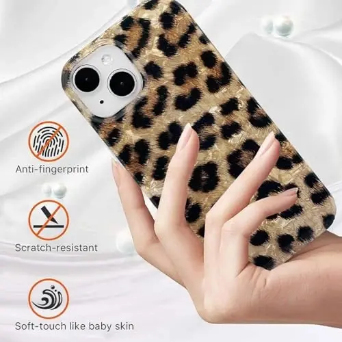 J.west Compatible with iPhone 15 Plus Case, Phone Case iPhone 15 Plus, Soft Sparkly Leopard Print Pearly Thinfoil Animal Design Women Girl Protective Case Phone Cover for iPhone 15 Plus 6.7