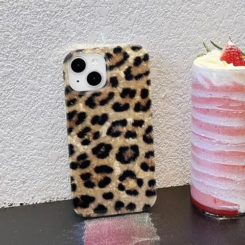 J.west Compatible with iPhone 15 Plus Case, Phone Case iPhone 15 Plus, Soft Sparkly Leopard Print Pearly Thinfoil Animal Design Women Girl Protective Case Phone Cover for iPhone 15 Plus 6.7