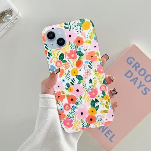 J.west Compatible with iPhone 15 Plus Case Soft Shockproof Cute Floral Phone Protective Cover for Women, Garden Flower Pattern Design Slim Fit Anti-Scratch 6.7