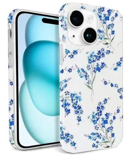 J.west Floral Compatible with iPhone 15 Plus Case, Soft TPU Design, Cute Flower Pattern Shockproof Bumper Phone Case Cover for Women & Girls - 6.7