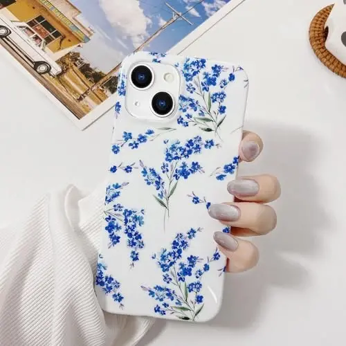 J.west Floral Compatible with iPhone 15 Plus Case, Soft TPU Design, Cute Flower Pattern Shockproof Bumper Phone Case Cover for Women & Girls - 6.7