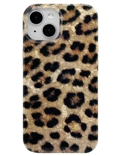 J.west Compatible with iPhone 15 Plus Case, Phone Case iPhone 15 Plus, Soft Sparkly Leopard Print Pearly Thinfoil Animal Design Women Girl Protective Case Phone Cover for iPhone 15 Plus 6.7