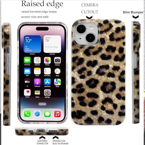 J.west Compatible with iPhone 15 Plus Case, Phone Case iPhone 15 Plus, Soft Sparkly Leopard Print Pearly Thinfoil Animal Design Women Girl Protective Case Phone Cover for iPhone 15 Plus 6.7