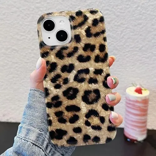 J.west iPhone 15 Plus Kılıfı ile Uyumlu, Telefon Kılıfı iPhone 15 Plus, Yumuşak Parlak Leopar Desenli Sedefli İnce Folyo Hayvan Tasarımı Kadın Kız Koruyucu Kılıf Telefon Kapağı iPhone 15 Plus 6.7