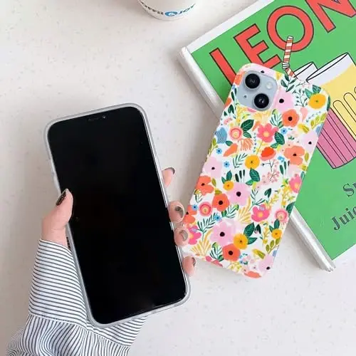 J.west Compatible with iPhone 15 Plus Case Soft Shockproof Cute Floral Phone Protective Cover for Women, Garden Flower Pattern Design Slim Fit Anti-Scratch 6.7