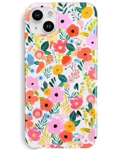 J.west Compatible with iPhone 15 Plus Case Soft Shockproof Cute Floral Phone Protective Cover for Women, Garden Flower Pattern Design Slim Fit Anti-Scratch 6.7