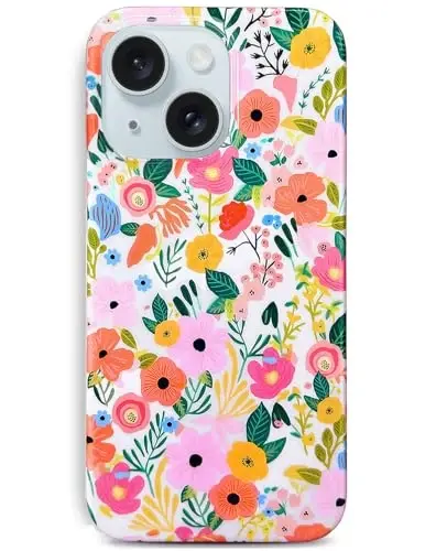 J.west iPhone 15 Plus uchun mos keladigan g'ilof Yumshoq zarbaga chidamli yoqimli gul naqshli telefon himoya qopqog'i ayollar uchun, bog' gul naqshli dizayni ingichka tirnalishga qarshi 6,7 dyuymli telefon g'ilofi qiz uchun 
