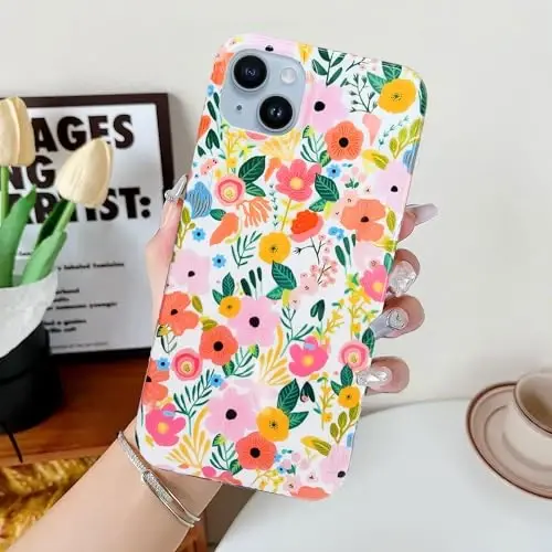 J.west iPhone 15 Plus uchun mos keladigan g'ilof Yumshoq zarbaga chidamli yoqimli gul naqshli telefon himoya qopqog'i ayollar uchun, bog' gul naqshli dizayni ingichka tirnalishga qarshi 6,7 dyuymli telefon g'ilofi qiz uchun - 10