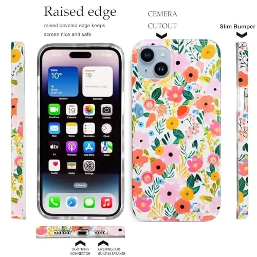 J.west iPhone 15 Plus uchun mos keladigan g'ilof Yumshoq zarbaga chidamli yoqimli gul naqshli telefon himoya qopqog'i ayollar uchun, bog' gul naqshli dizayni ingichka tirnalishga qarshi 6,7 dyuymli telefon g'ilofi qiz uchun - 4