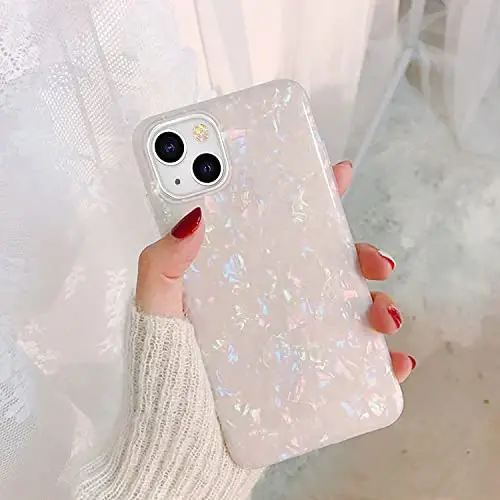 J.West Compatible iPhone 15 Plus Case, 6.7 inch Sparkle Opal Glitter Translucent Clear Pearly Luster Design Soft Silicone TPU Slim Fit Protective Phone Cover for Women Girls - 4