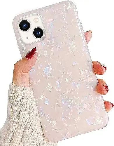 J.West Compatible iPhone 15 Plus Case, 6.7 inch Sparkle Opal Glitter Translucent Clear Pearly Luster Design Soft Silicone TPU Slim Fit Protective Phone Cover for Women Girls 