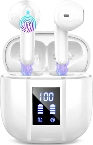 Jxrev 2026 Yangilangan Simsiz Quloqchinlar, 4 ta ENC Shovqinni Bekor Qiluvchi Mikrofonli Bluetooth 5.4 Quloqchinlar, 50 Soat Ishlash Vaqti, LED Displey Tez Zaryadlash Qutisi, HiFi Stereo Chuqur Bass, IP7 Suv O'tkazmaydigan Ichki Quloqchinlar 
