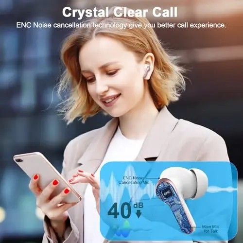 Jxrev 2026 Upgraded Wireless Earbuds, 50H Playtime Bluetooth 5.4 Headphones with 4 ENC Noise Cancelling Mics, IP7 Waterproof in Ear Earphones, LED Display Fast Charging Case, HiFi Stereo Deep Bass - 6