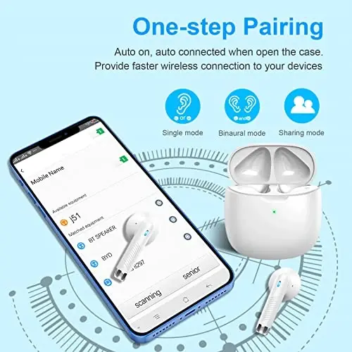Jxrev Wireless Earbuds, Bluetooth 5.3 Headphones in Ear with Noise Cancelling Mic, Earbuds Stereo Bass, IP7 Waterproof Sports Earphones, 32H Playtime USB C Charging Buds White for Android iOS - 9