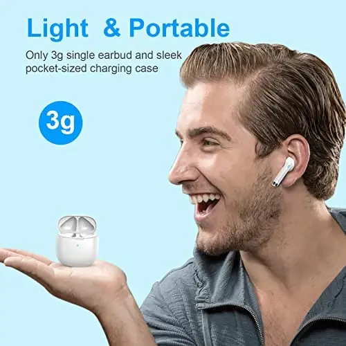 Jxrev Wireless Earbuds, Bluetooth 5.3 Headphones in Ear with Noise Cancelling Mic, Earbuds Stereo Bass, IP7 Waterproof Sports Earphones, 32H Playtime USB C Charging Buds White for Android iOS - 10