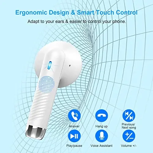 Jxrev Wireless Earbuds, Bluetooth 5.3 Headphones in Ear with Noise Cancelling Mic, Earbuds Stereo Bass, IP7 Waterproof Sports Earphones, 32H Playtime USB C Charging Buds White for Android iOS - 12