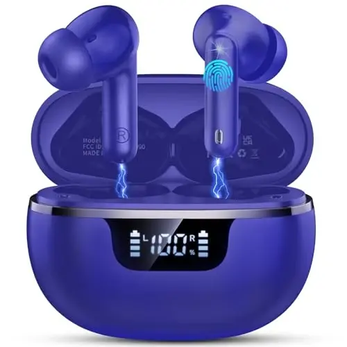 Jxrev Wireless Earbuds Bluetooth 5.4, 50H Playtime IP7 Waterproof Earphones with 4 ENC Mics, HiFi Deep Bass, LED Display Fast Charging, 2026 in-Ear Headphones for Sports & Outdoor - JXREV
