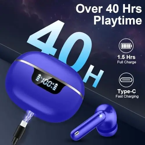 Jxrev Wireless Earbuds Bluetooth 5.4, 50H Playtime IP7 Waterproof Earphones with 4 ENC Mics, HiFi Deep Bass, LED Display Fast Charging, 2026 in-Ear Headphones for Sports & Outdoor - 5