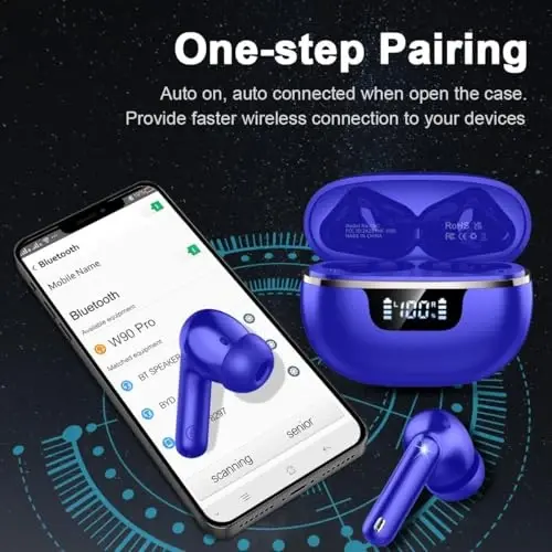 Jxrev Wireless Earbuds Bluetooth 5.4, 50H Playtime IP7 Waterproof Earphones with 4 ENC Mics, HiFi Deep Bass, LED Display Fast Charging, 2026 in-Ear Headphones for Sports & Outdoor - 6