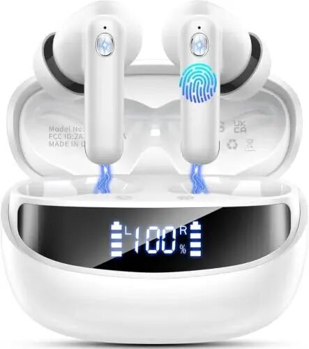 Jxrev Wireless Earbuds, Bluetooth Headphone 5.4, LED Power Display Ear Buds | Bass Stereo, Bluetooth Earbuds, in-Ear Noise Cancelling Mic, Playback Mini Case, IP7 Waterproof Sport Earphones, Android iOS - Jxrev