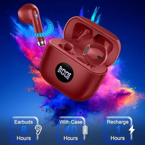 Jxrev Wireless Earbuds, Bluetooth Headphones LED Power Display Ear Buds Bass Stereo, Bluetooth Earbuds in-Ear Noise Cancelling Mic, Playback Mini Case IP7 Waterproof Sports Earphones for Android iOS - 4
